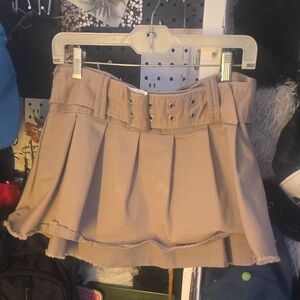 SHEIN Beige Pleated Mini Skirt with Belt